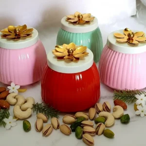 pot shaped metal dry fruit jar with lid for gifting