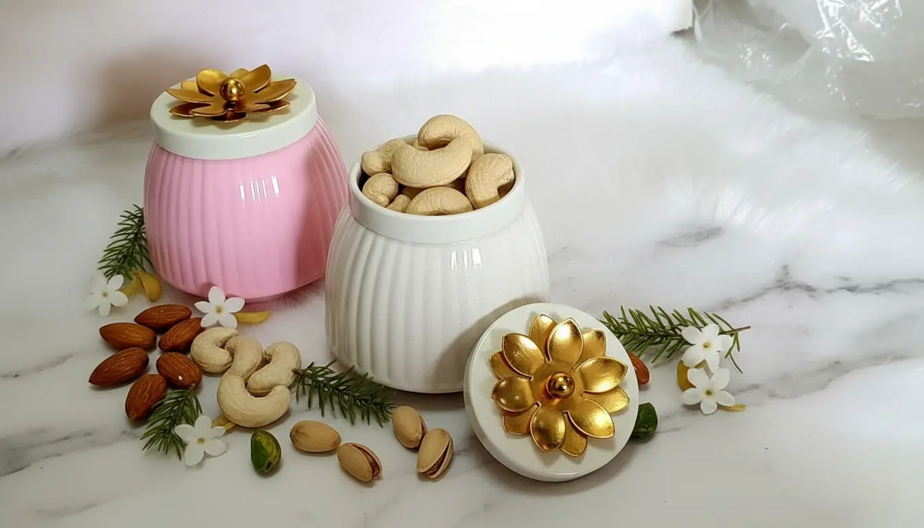 decorative multicolor dry fruit container for wedding return gifts