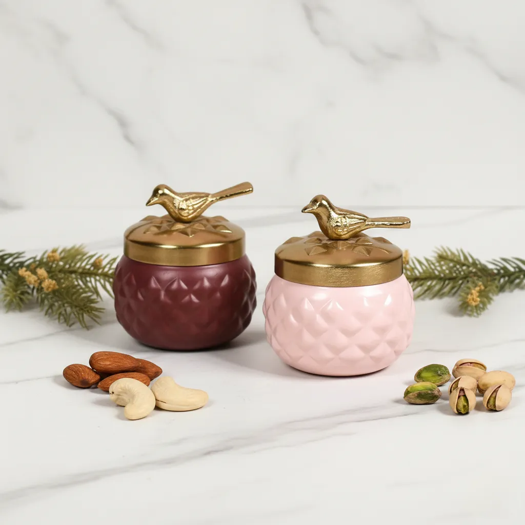 luxury decorative jar with bird shaped knob lid